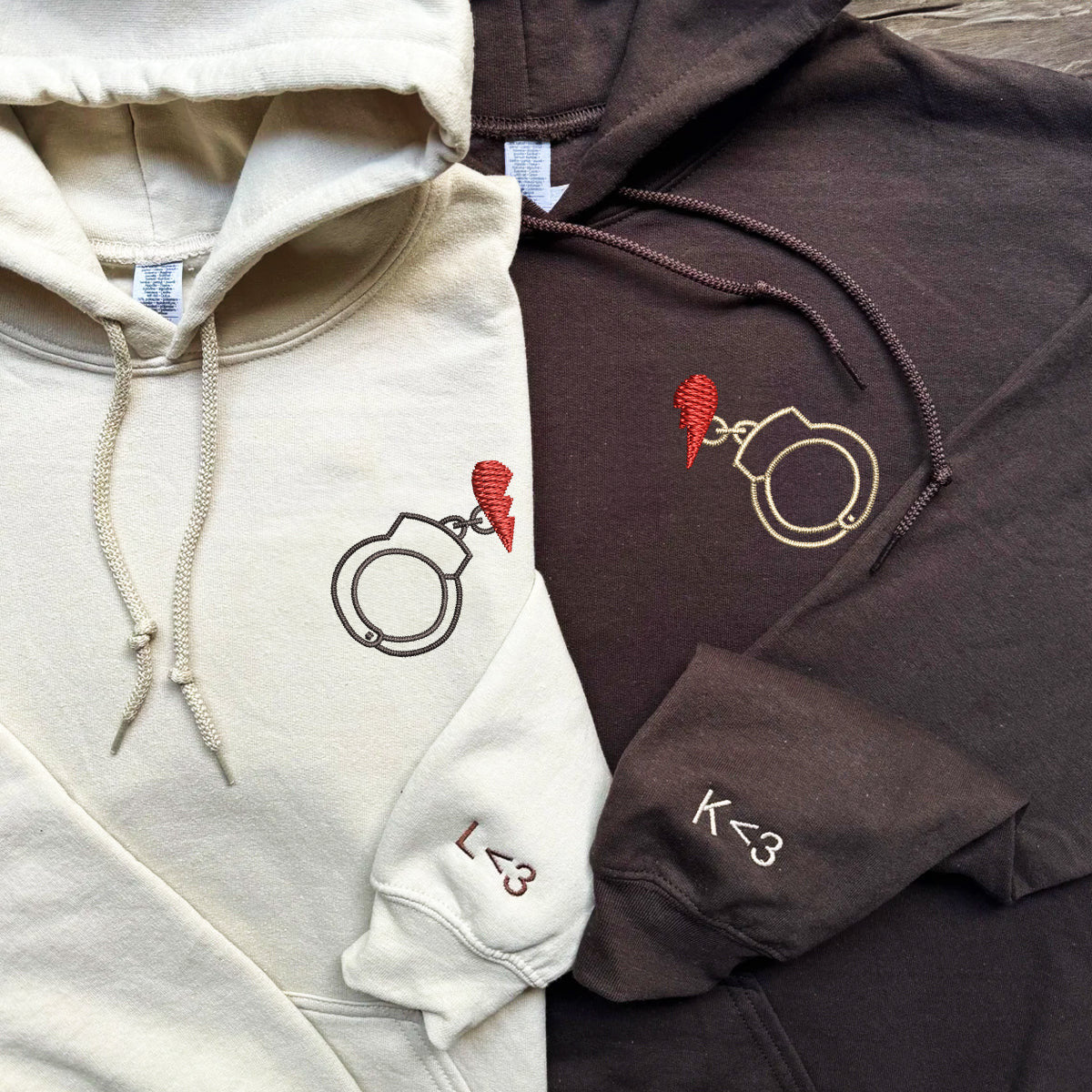 Custom Embroidered Handcuff Love Matching Hoodies for Couples