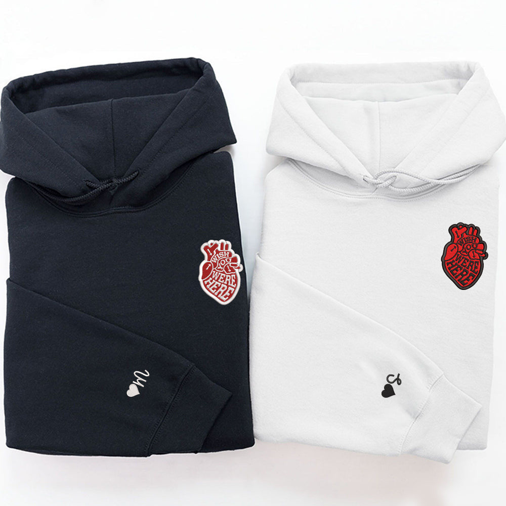 I Wish You Were Here Custom Embroidered Matching Hoodies For Couples