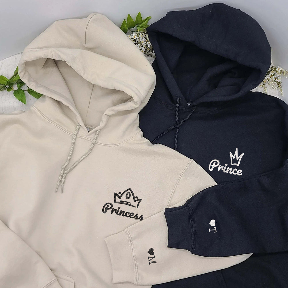 Princess x Prince Custom Embroidered Matching Hoodies For Couples