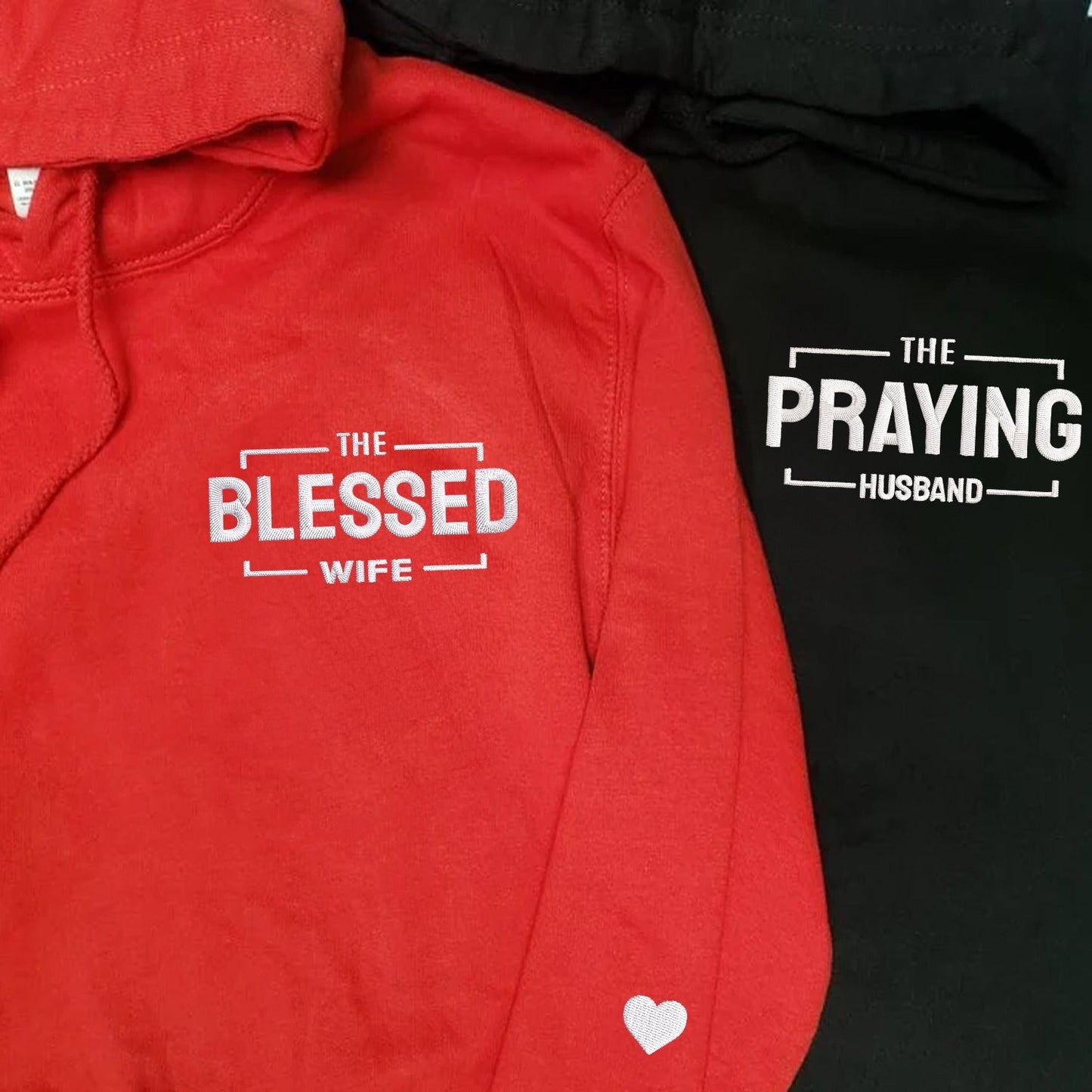 Custom The Praying Husband Embroidered Couples Hoodie Matching