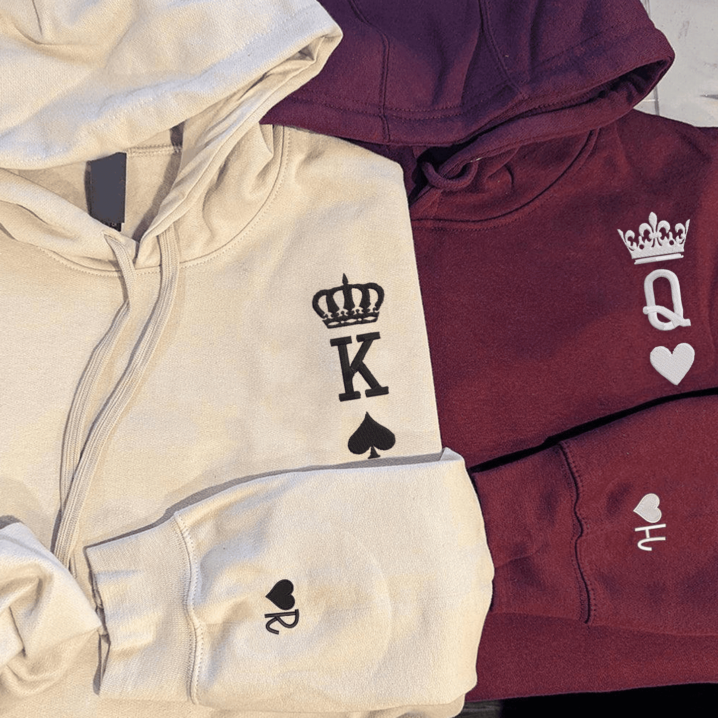 King And Queen Hoodie, Matching Relationship Embroidered Hoodies