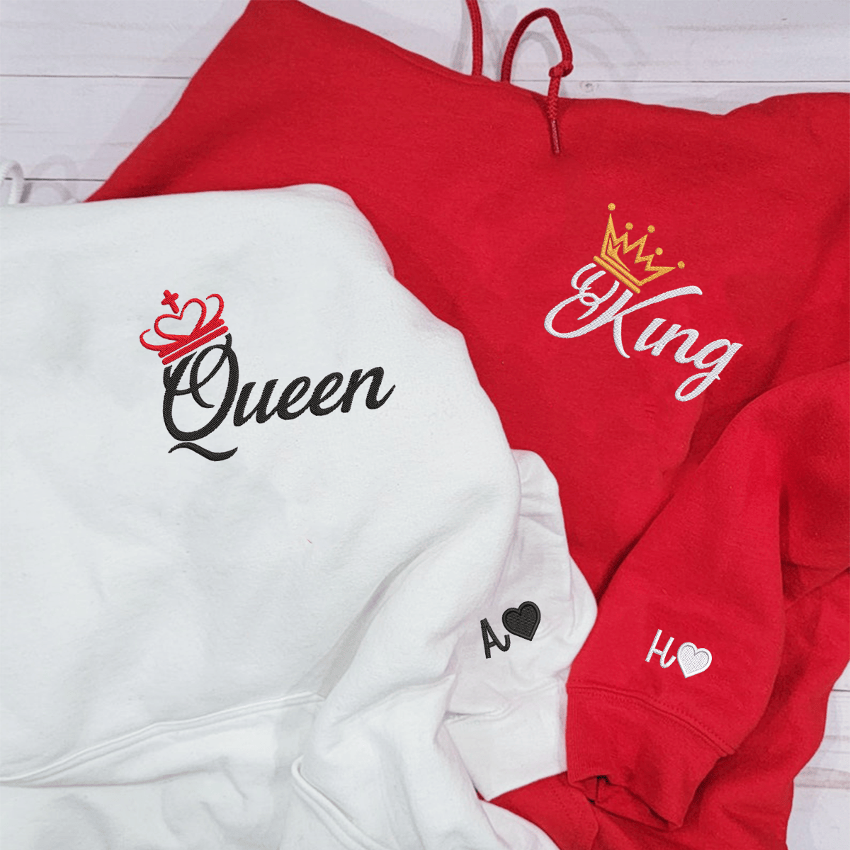 King And Queen Hoodie, Matching Relationship Embroidered Hoodies
