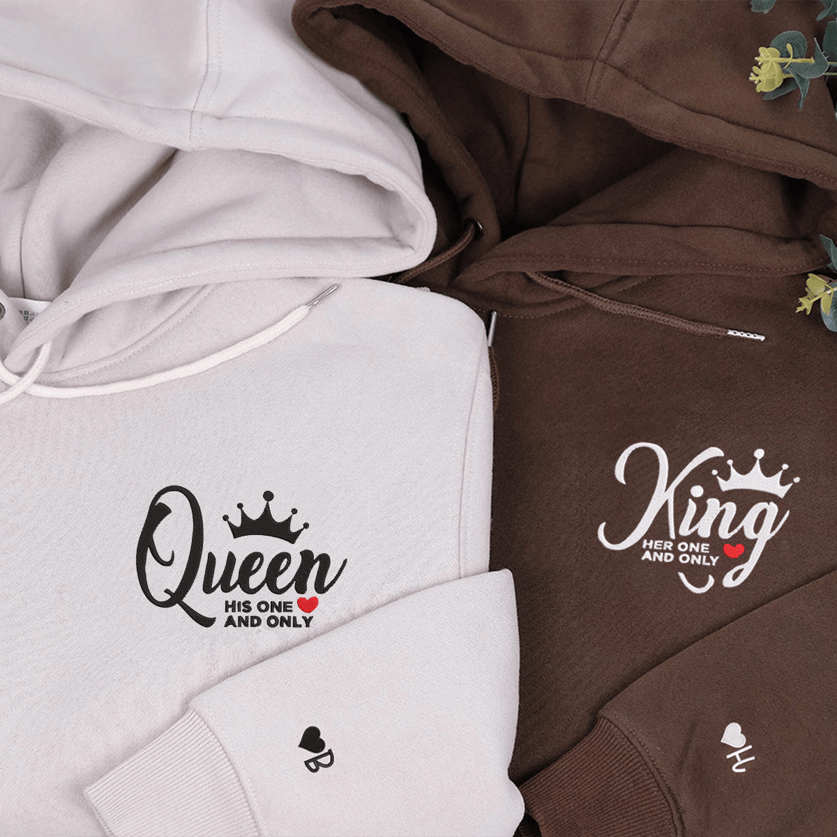 King And Queen Hoodie, Matching Relationship Embroidered Hoodies
