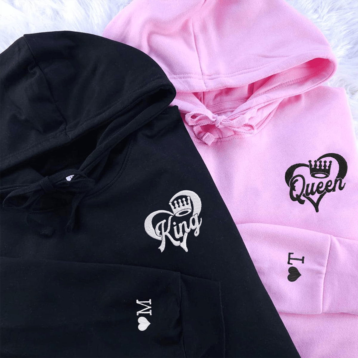 King And Queen Hoodie, Matching Relationship Embroidered Hoodies