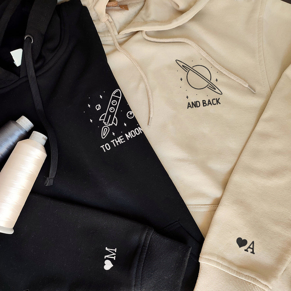 To The Moon and Back Custom Embroidered Matching Hoodies For Couples