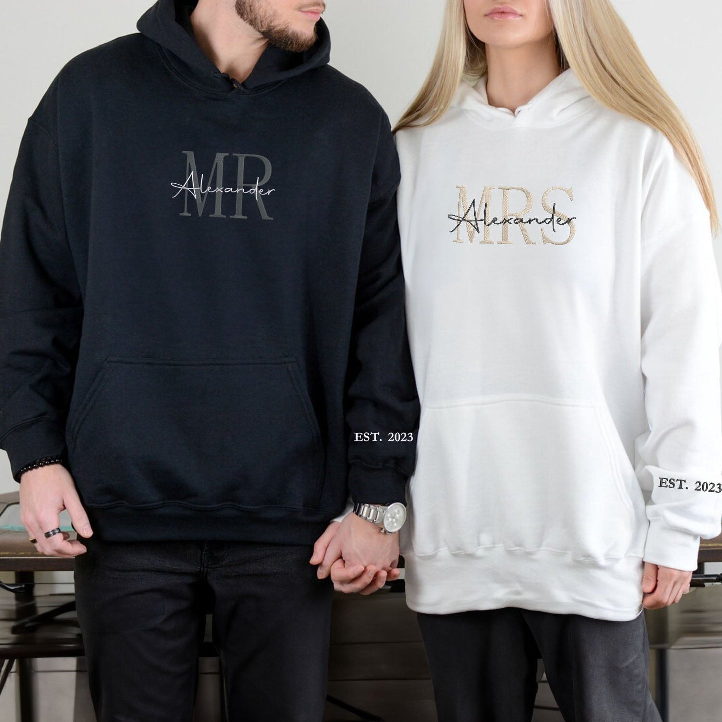 Embroidered Mr & Mrs Hoodies or Sweatshirts