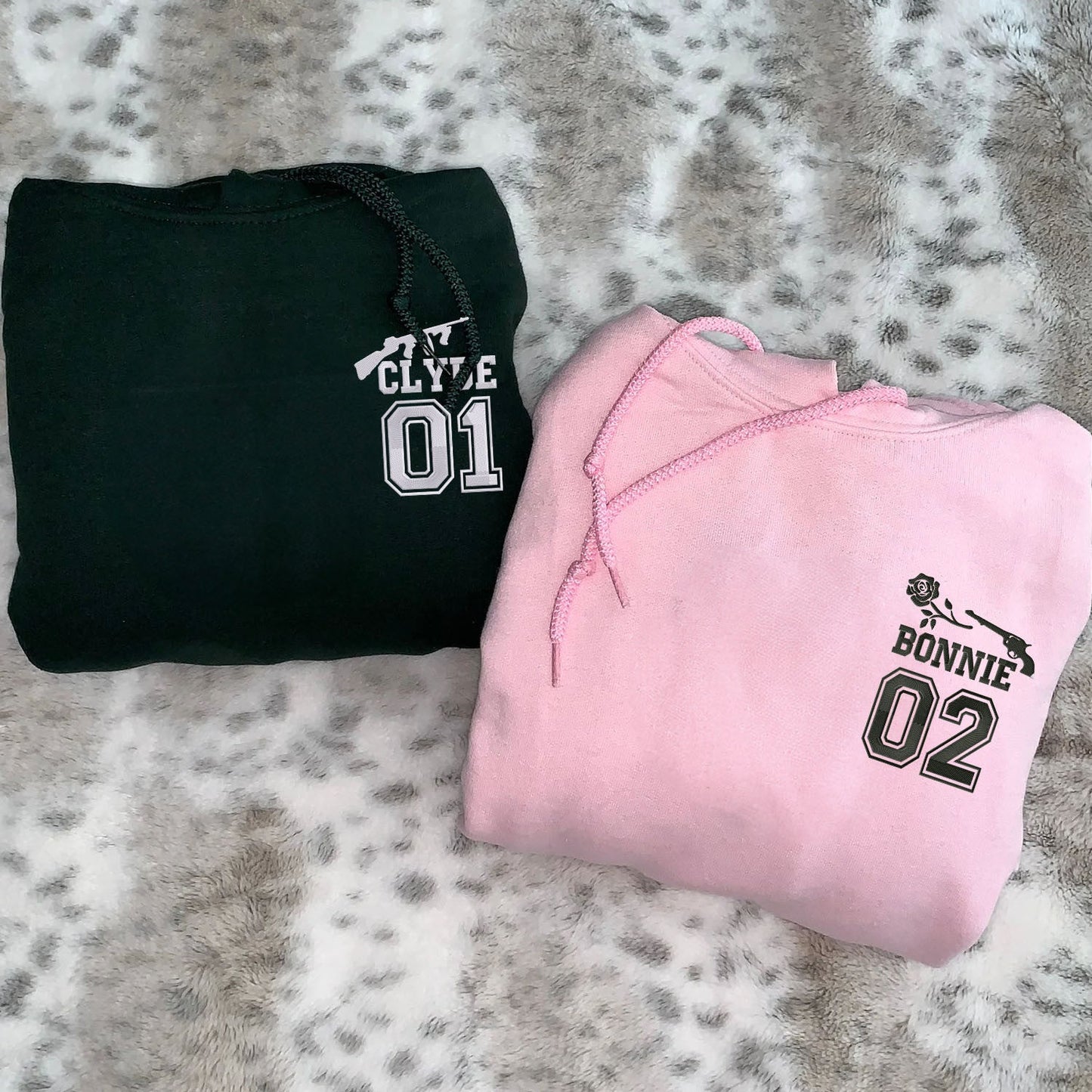 Embroidered Bonnie and Clyde Varsity Hoodies or Sweatshirts