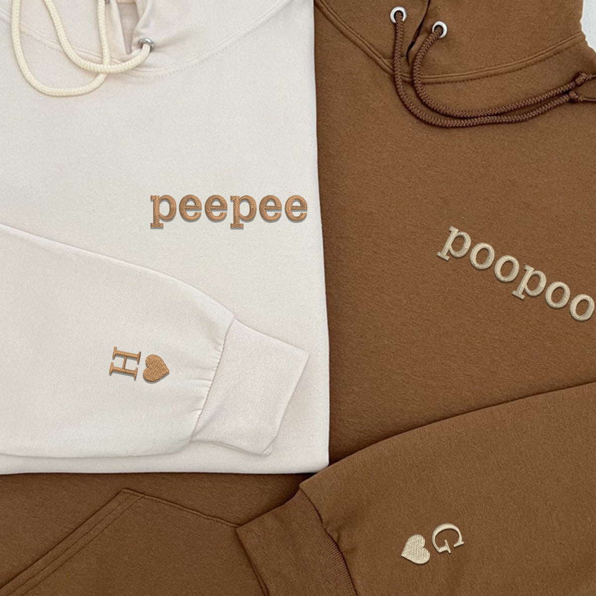 Custom Peepee Poopoo Matching Embroidered Couple's Hoodies