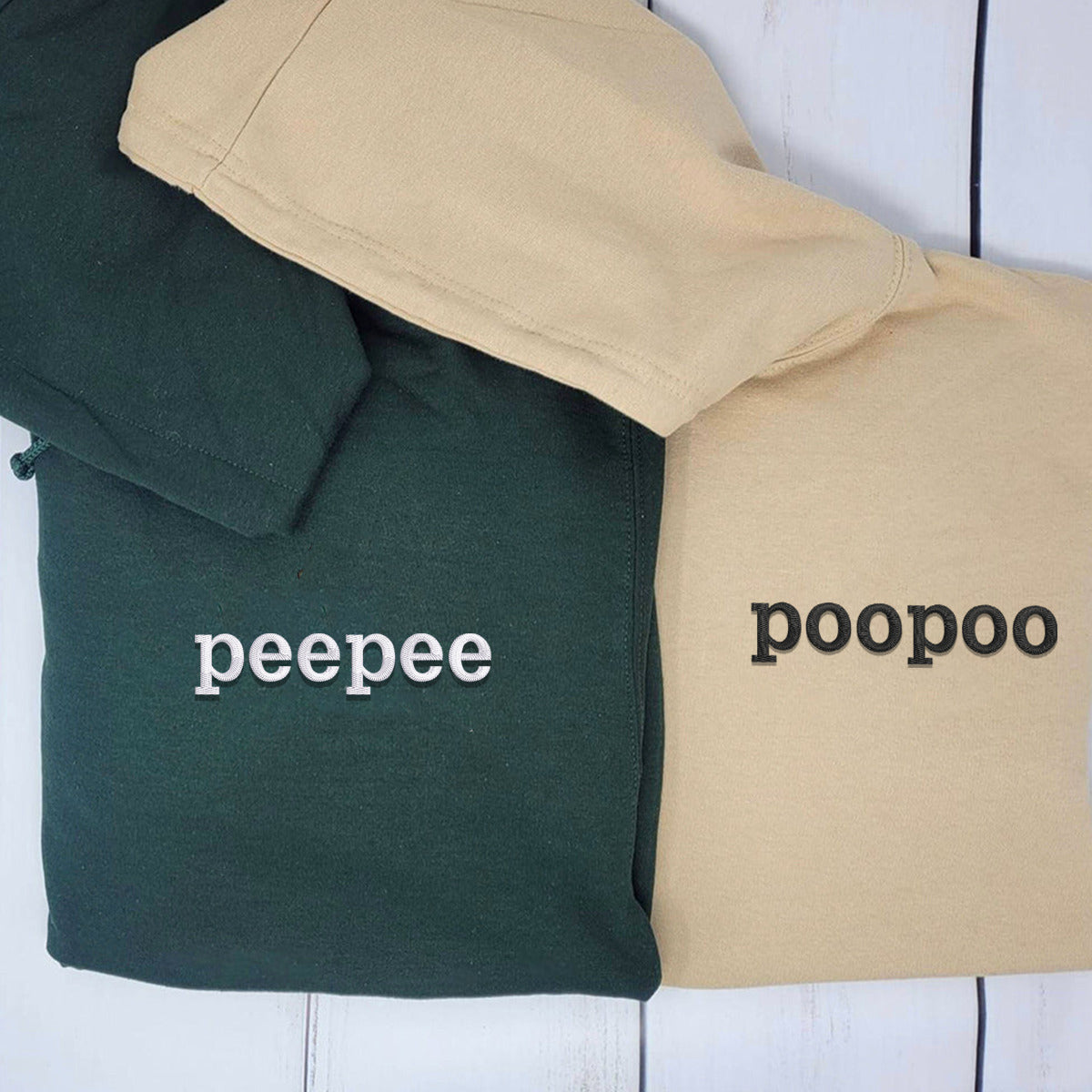Custom Peepee Poopoo Matching Embroidered Couple's Hoodies