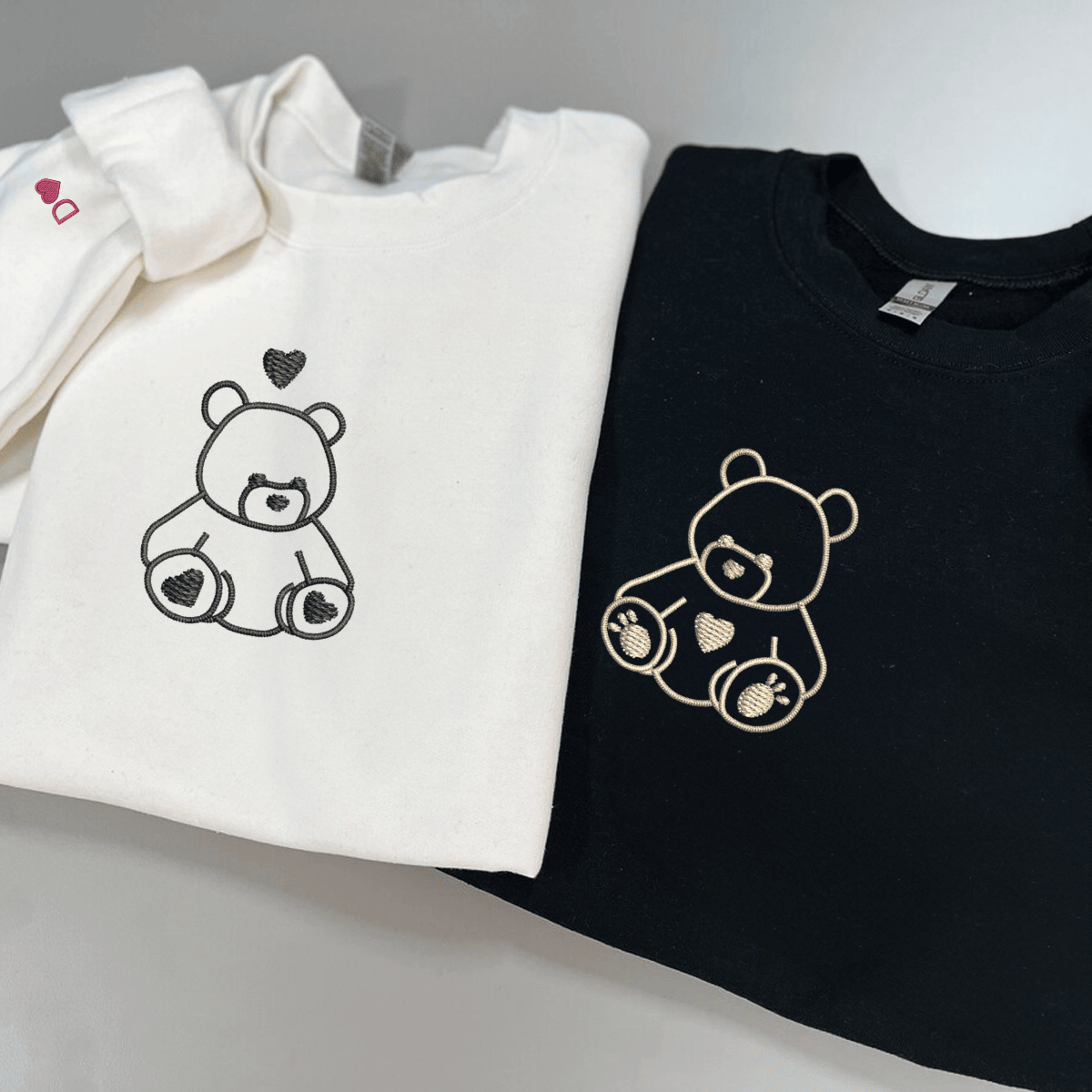 Custom Embroidered Teddy Bear Love Matching Hoodies for Couples