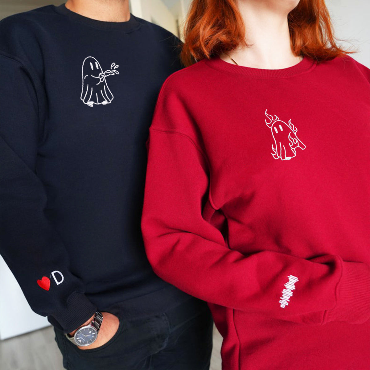 Custom Embroidered Ghost Firefighter Matching Hoodies for Couples