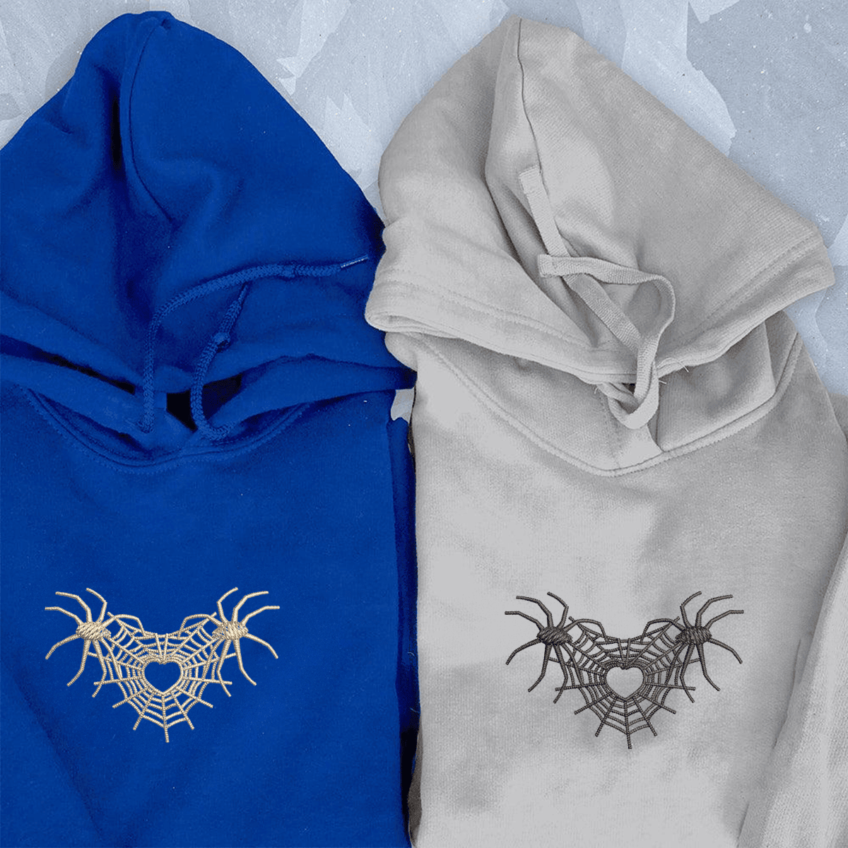 Custom Embroidered Spider Web Heart 3.0 Matching Hoodies for Couples
