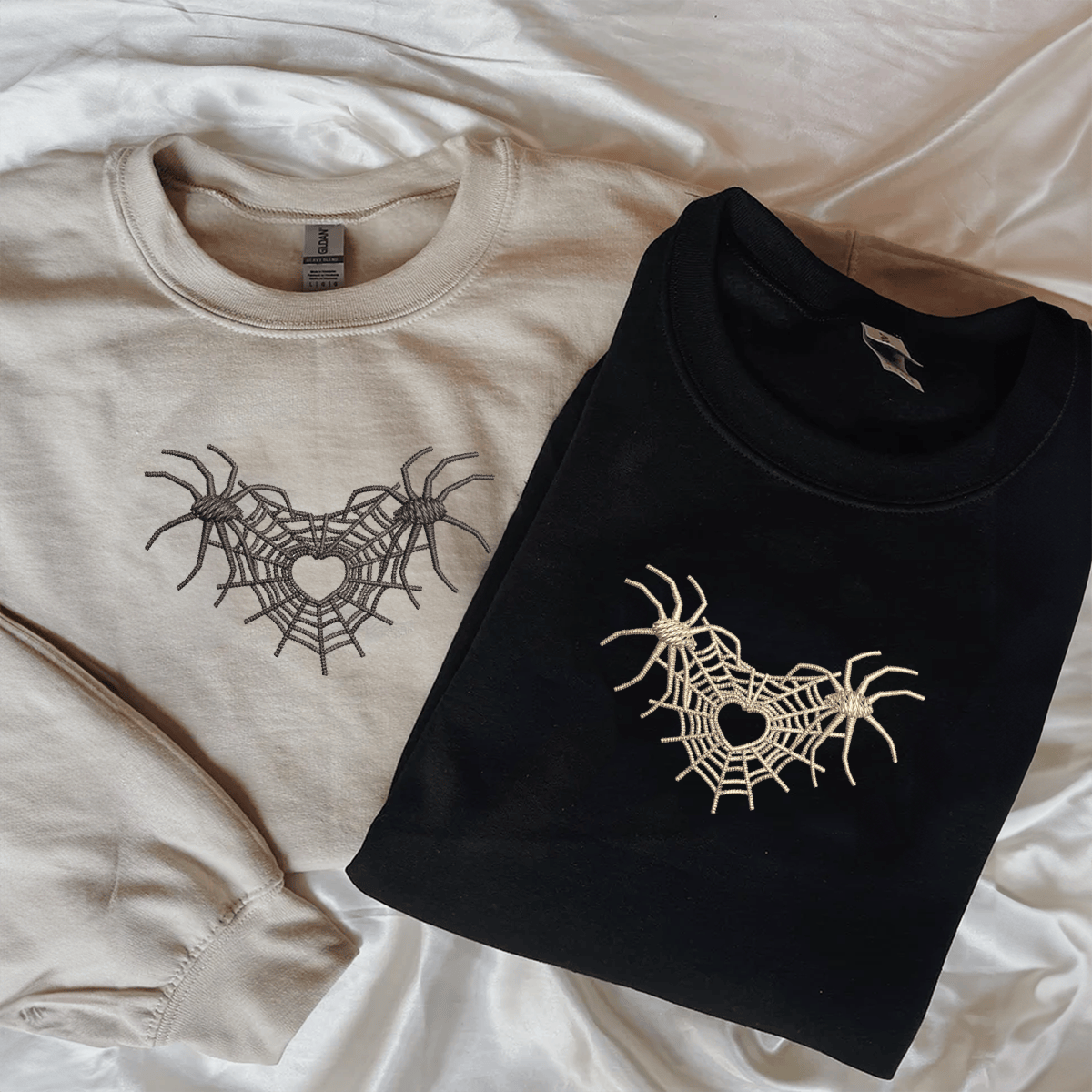 Custom Embroidered Spider Web Heart 3.0 Matching Hoodies for Couples
