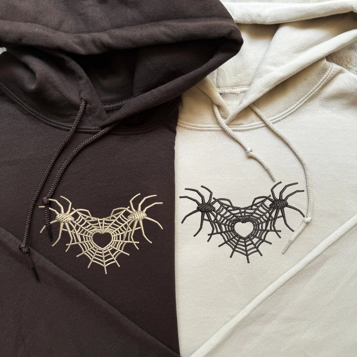 Custom Embroidered Spider Web Heart 3.0 Matching Hoodies for Couples