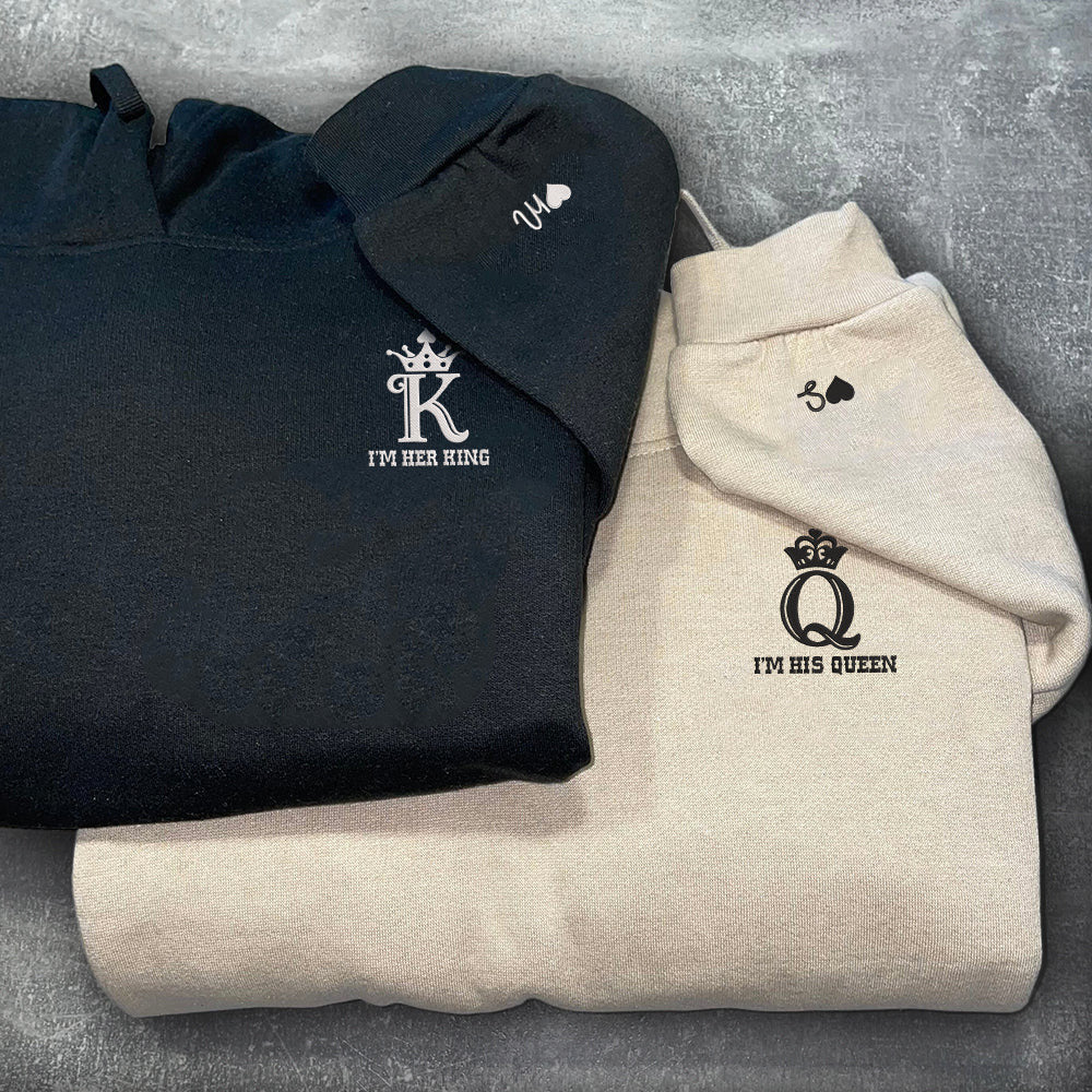 His King x Her King Custom Embroidered Matching Hoodies For Couples