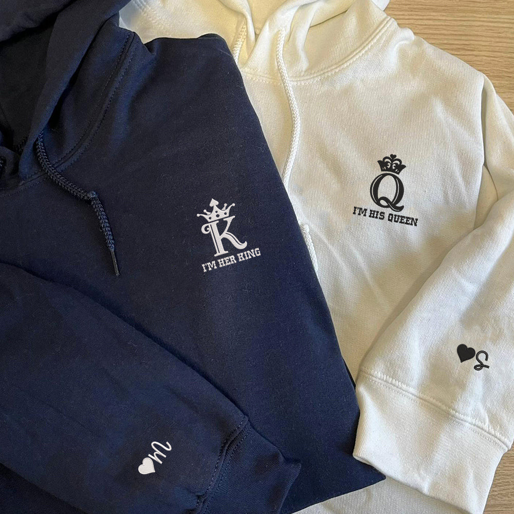 His King x Her King Custom Embroidered Matching Hoodies For Couples