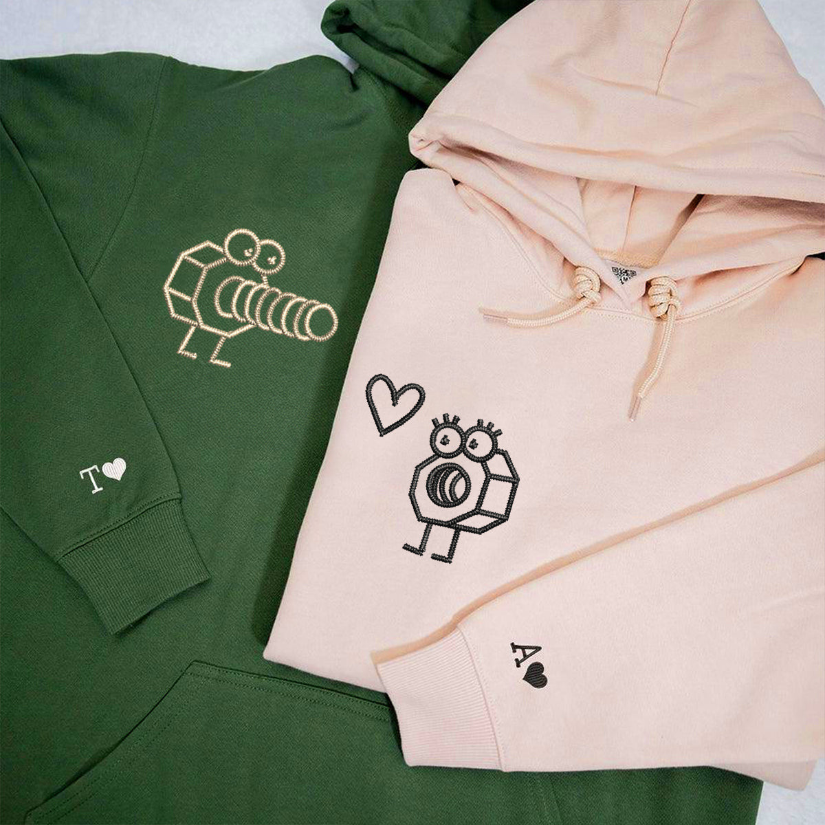 Custom Embroidered Cute Screw and Nut Matching Hoodies for Couples