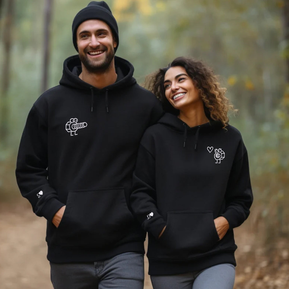 Custom Embroidered Cute Screw and Nut Matching Hoodies for Couples