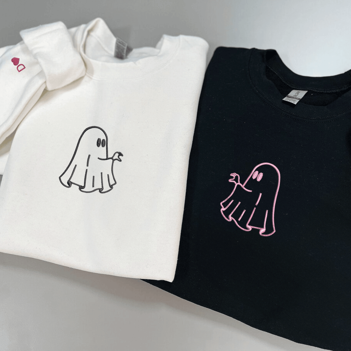 Custom Embroidered Ghost Heart Hands Matching Hoodies for Couples