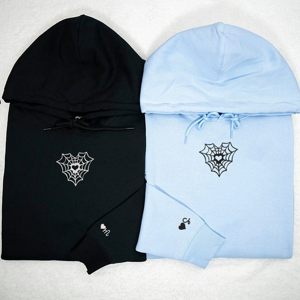 Heart Web Custom Embroidered Matching Hoodies For Couples