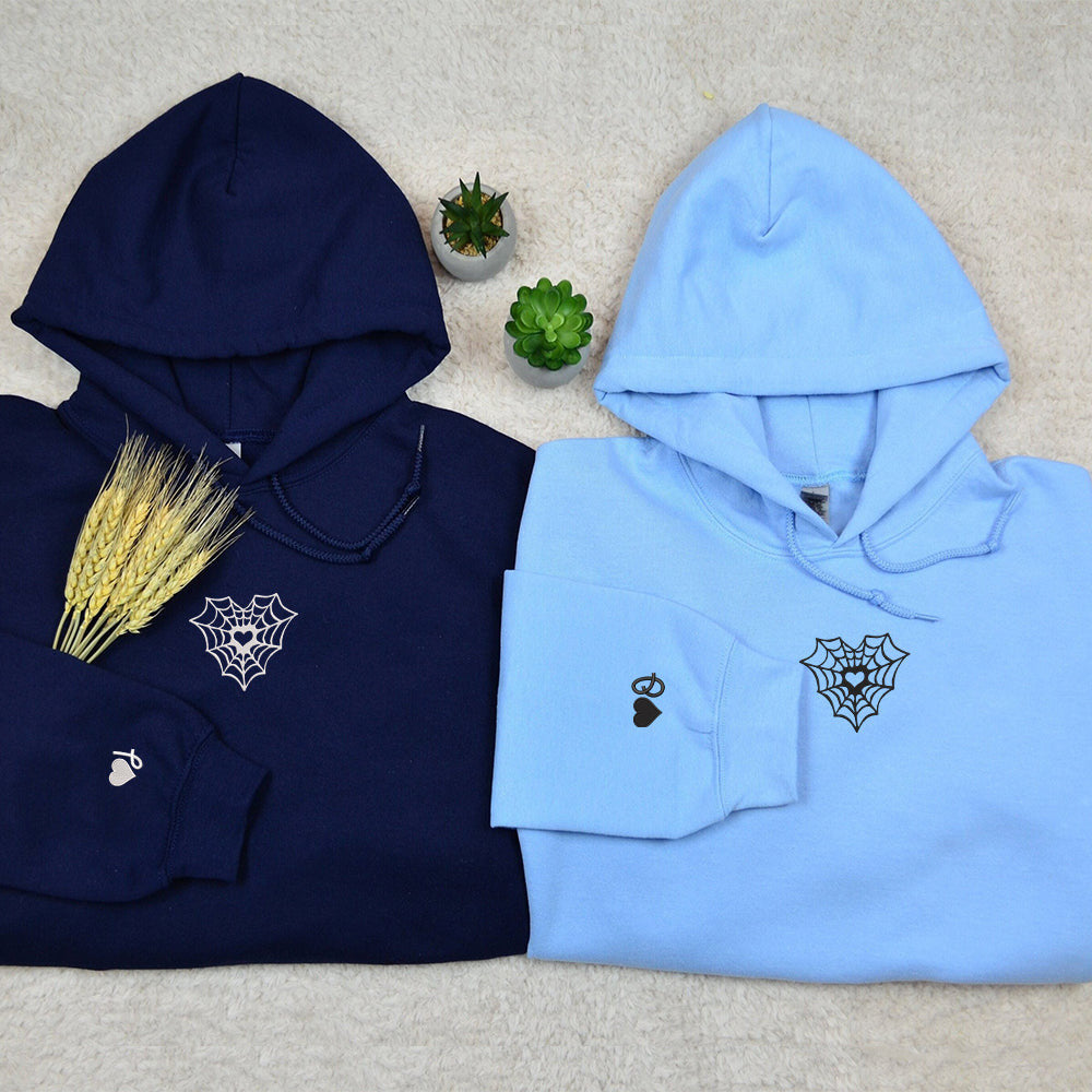 Heart Web Custom Embroidered Matching Hoodies For Couples