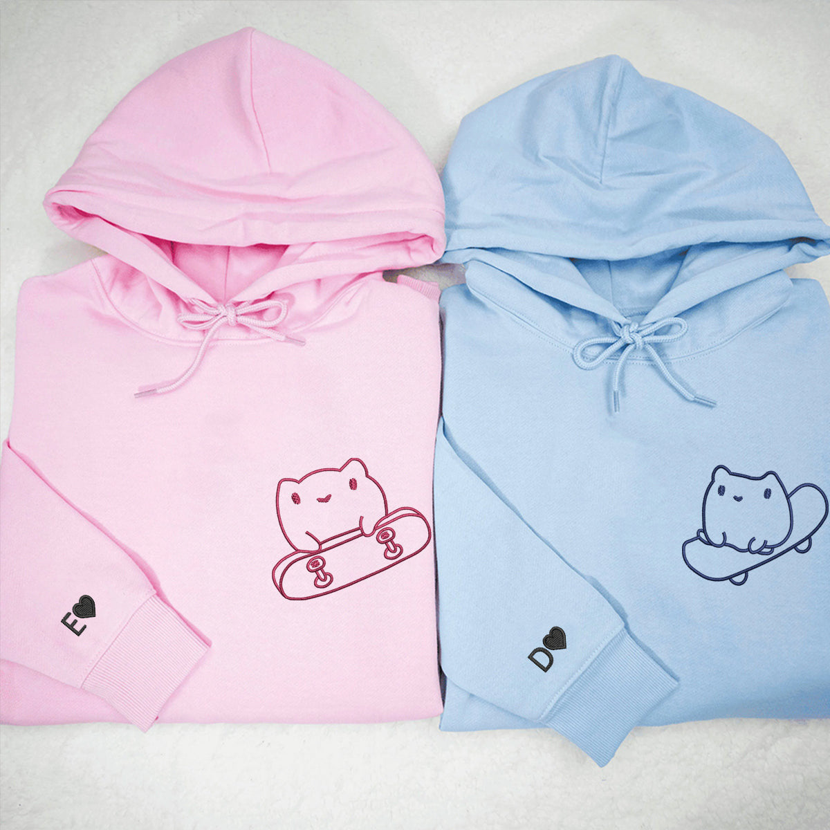 Custom Embroidered Cute Frog Skateboards Matching Hoodies for Couples
