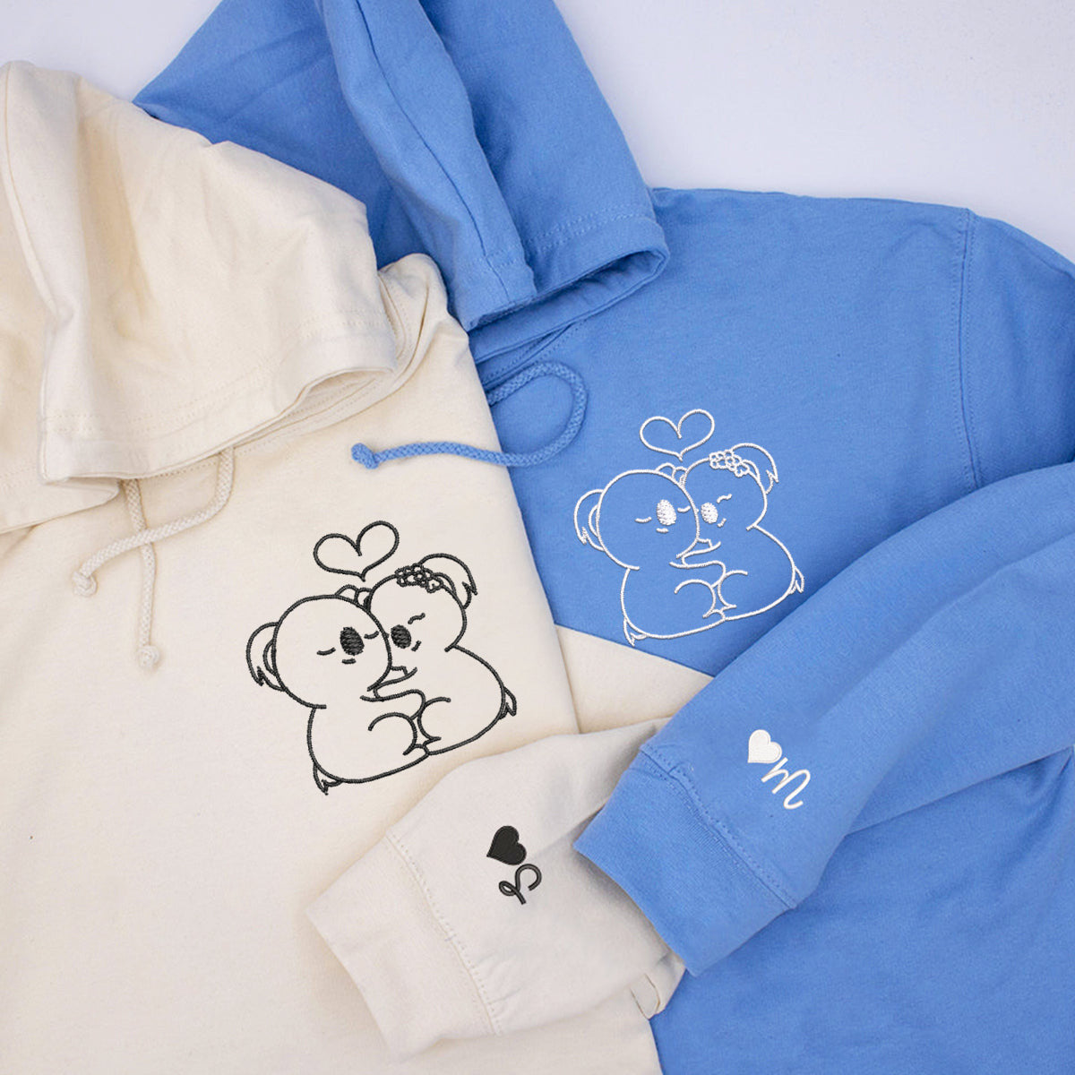 Custom Embroidered Cute Koala Bear Matching Hoodies for Couples