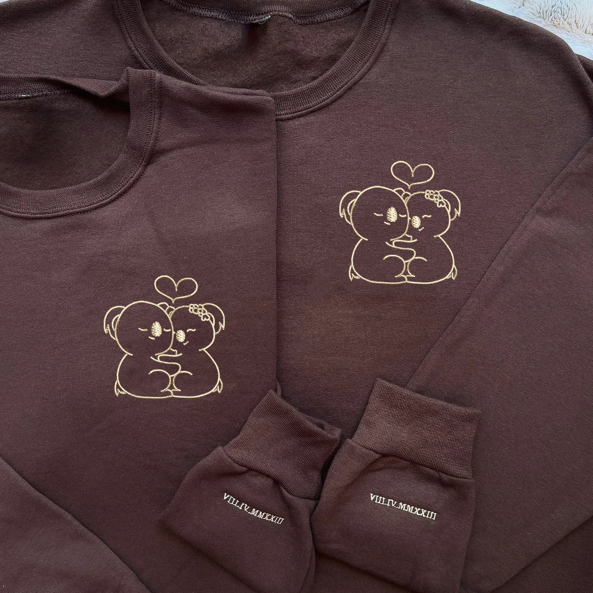 Custom Embroidered Cute Koala Bear Matching Hoodies for Couples