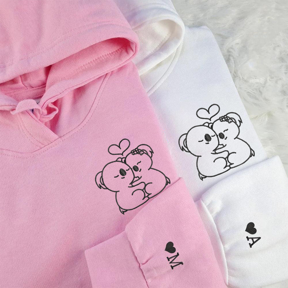 Custom Embroidered Cute Koala Bear Matching Hoodies for Couples