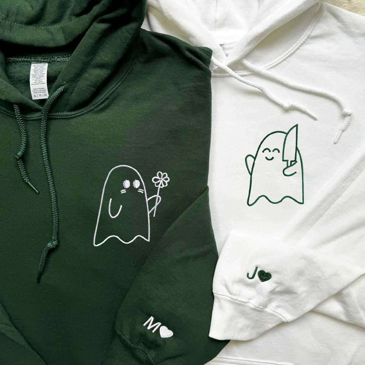 Custom Embroidered Lovely Sheet Ghost Matching Hoodies for Couples
