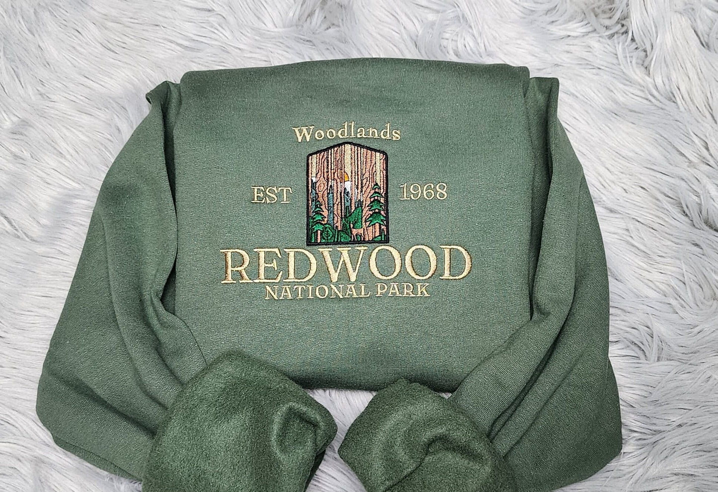 Embroidered Redwood National Park Unisex Sweatshirt - California Redwood Embroidery - CA Woodland USA National Parks Embroidery