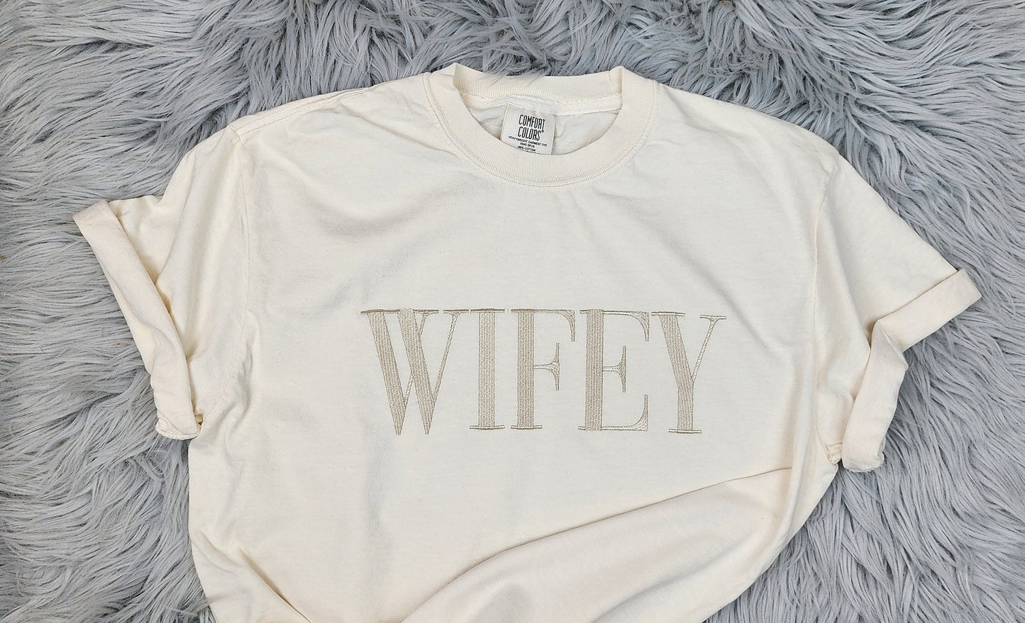 Wifey Comfort Colors Embroidered Crewneck T-Shirt - Gift for Wife - Anniversary Gift - Gift for her