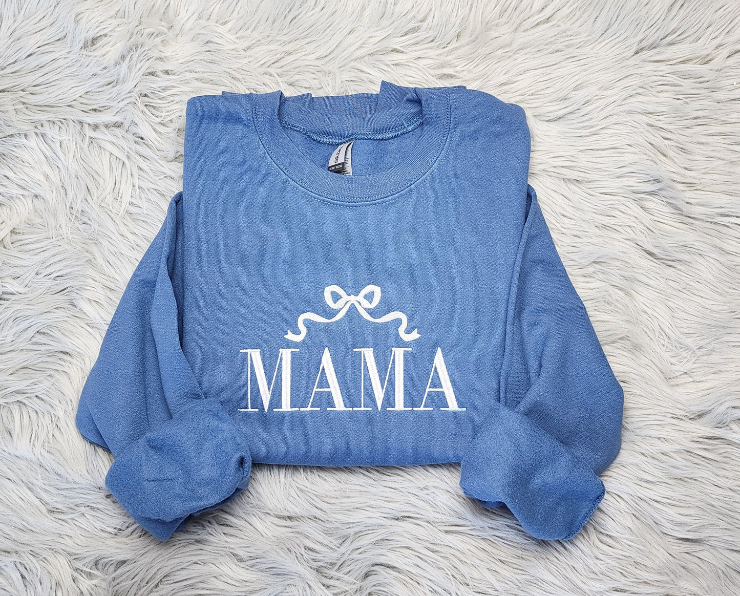 Embroidered Mama with Bow Ribbon Crewneck - Delicate Bow Embroidery - Cute Mama Shirt - Crewneck Sweatshirt or Hoodie - Gift for Her
