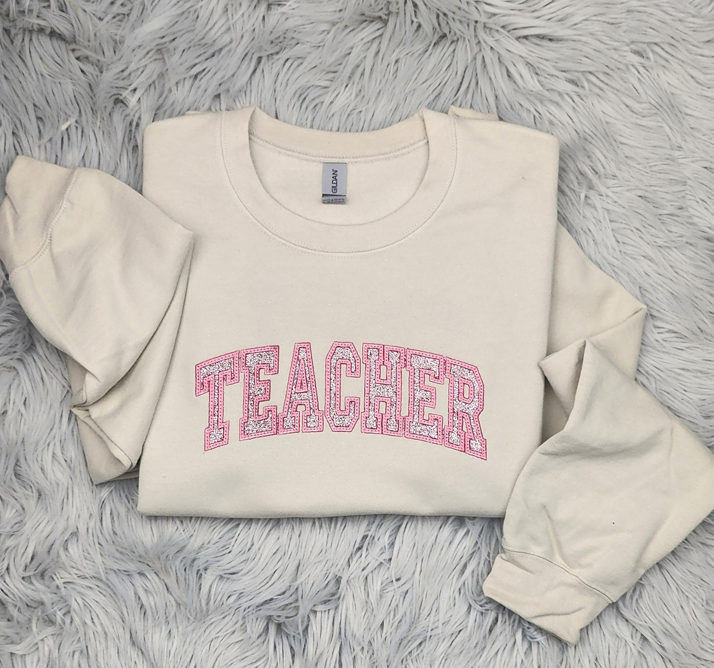 Embroidered Glitter Teacher Crewneck - Gift For Teacher - Appliqu??Embroidery - Best Teacher Unisex Crewneck or Hoodie