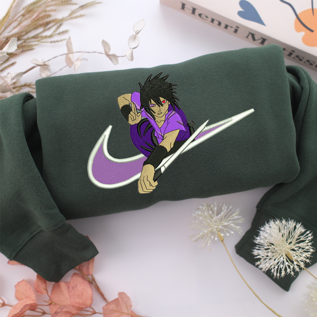 Sasuke Uchiha Swoosh v2 Nike Embroidered Sweatshirt, Nike Movie Inspired, Valentine's Day Gifts Idea For Him Her