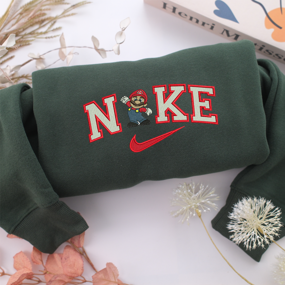 Super Mario Nike Embroidered Sweatshirt, Nike Movie Inspired, Valentine's Day Gifts Idea For Him Her