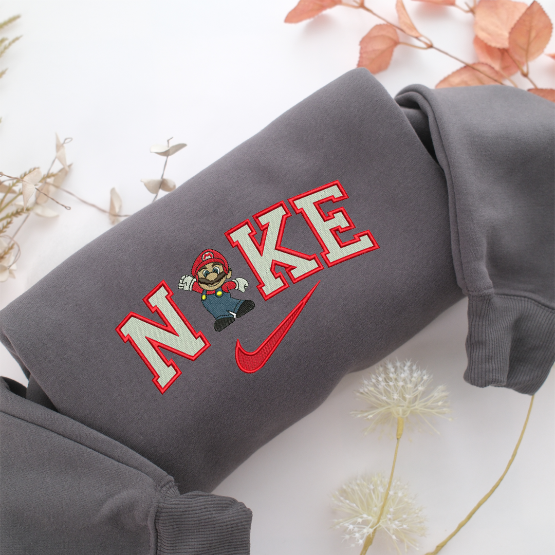 Super Mario Nike Embroidered Sweatshirt, Nike Movie Inspired, Valentine's Day Gifts Idea For Him Her