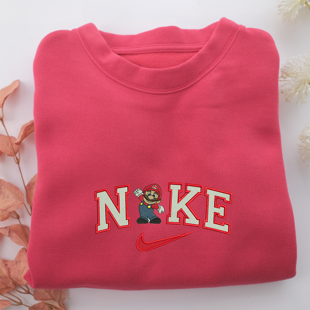 Super Mario Nike Embroidered Sweatshirt, Nike Movie Inspired, Valentine's Day Gifts Idea For Him Her