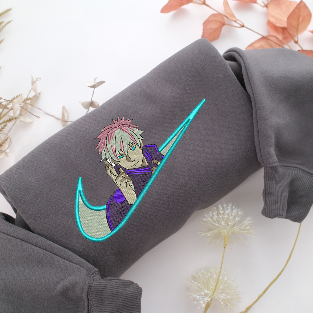 Satoru Gojo Swoosh Nike Embroidered Sweatshirt, Nike Movie Inspired, Valentine's Day Gifts Idea For Him Her