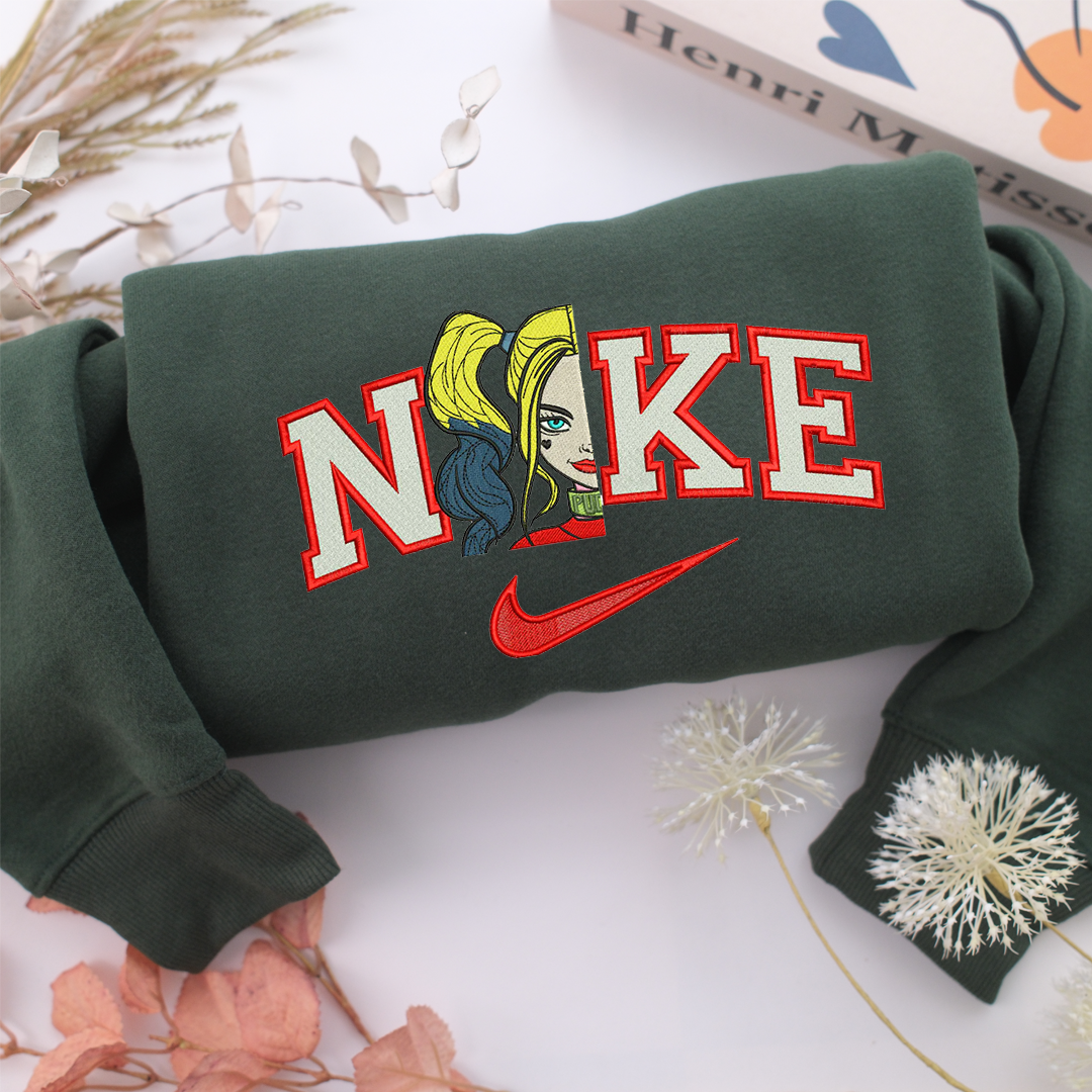 Nike Harley Quinn Half Face Nike Embroidered Sweatshirt, Nike Movie Inspired, Valentine's Day Gifts Idea For Him Her