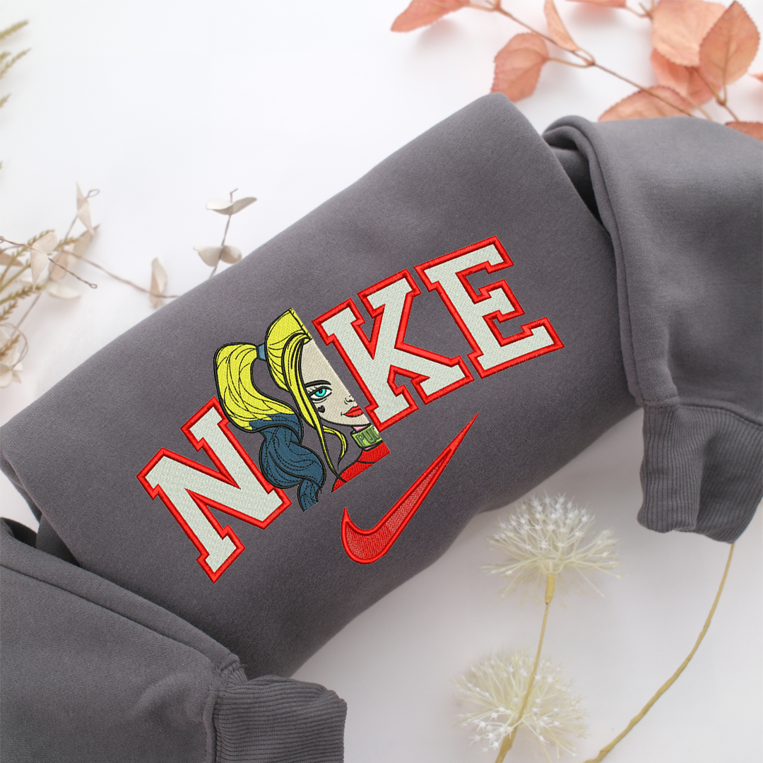 Nike Harley Quinn Half Face Nike Embroidered Sweatshirt, Nike Movie Inspired, Valentine's Day Gifts Idea For Him Her