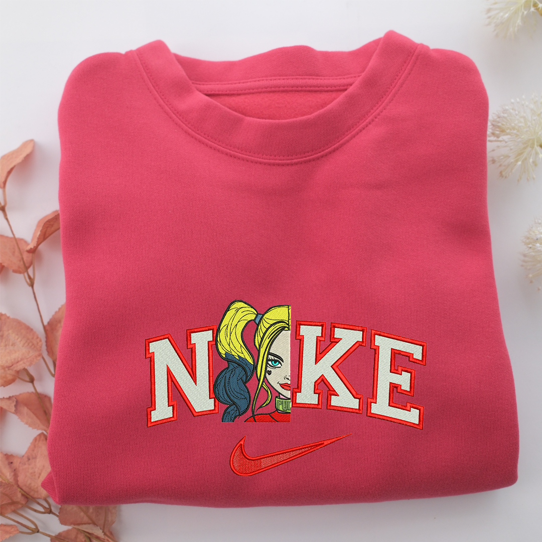 Nike Harley Quinn Half Face Nike Embroidered Sweatshirt, Nike Movie Inspired, Valentine's Day Gifts Idea For Him Her