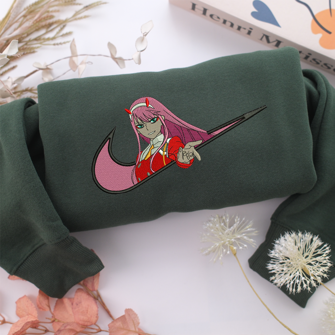Zero Two Swoosh Nike Embroidered Sweatshirt, Nike Movie Inspired, Valentine's Day Gifts Idea For Him Her
