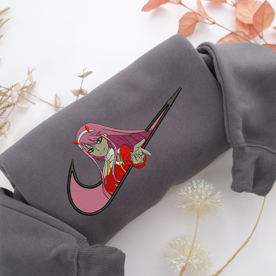 Zero Two Swoosh Nike Embroidered Sweatshirt, Nike Movie Inspired, Valentine's Day Gifts Idea For Him Her