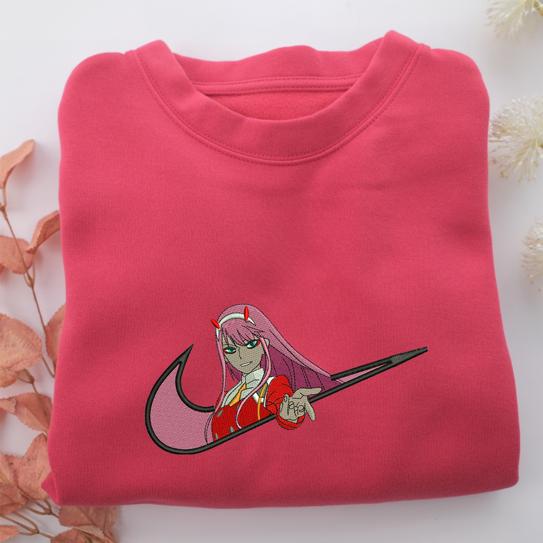 Zero Two Swoosh Nike Embroidered Sweatshirt, Nike Movie Inspired, Valentine's Day Gifts Idea For Him Her
