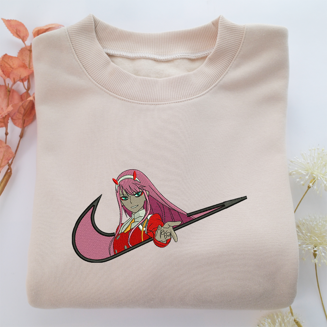 Zero Two Swoosh Nike Embroidered Sweatshirt, Nike Movie Inspired, Valentine's Day Gifts Idea For Him Her