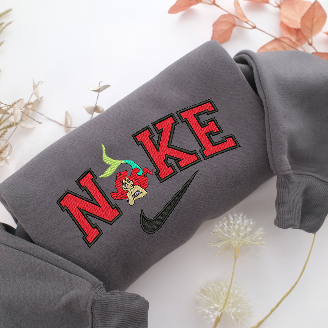 Nike Ariel Half Body Nike Embroidered Sweatshirt, Nike Movie Inspired, Valentine's Day Gifts Idea For Him Her