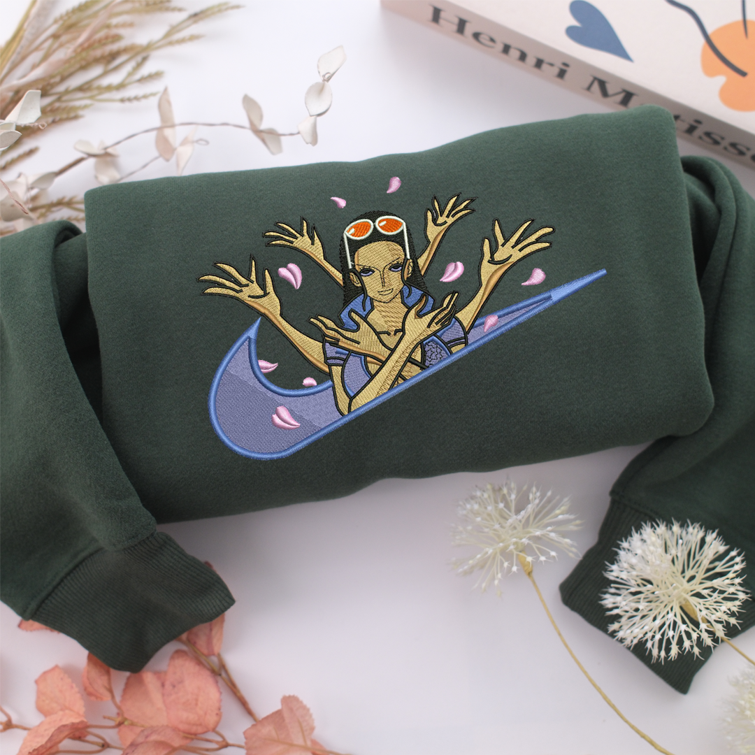 Nico Robin Swoosh Nike Embroidered Sweatshirt, Nike Movie Inspired, Valentine's Day Gifts Idea For Him Her