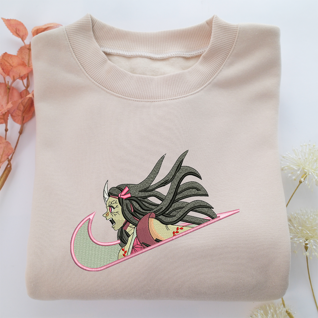 Angry Nezuko Kamado Nike Embroidered Sweatshirt, Nike Movie Inspired, Valentine's Day Gifts Idea For Him Her