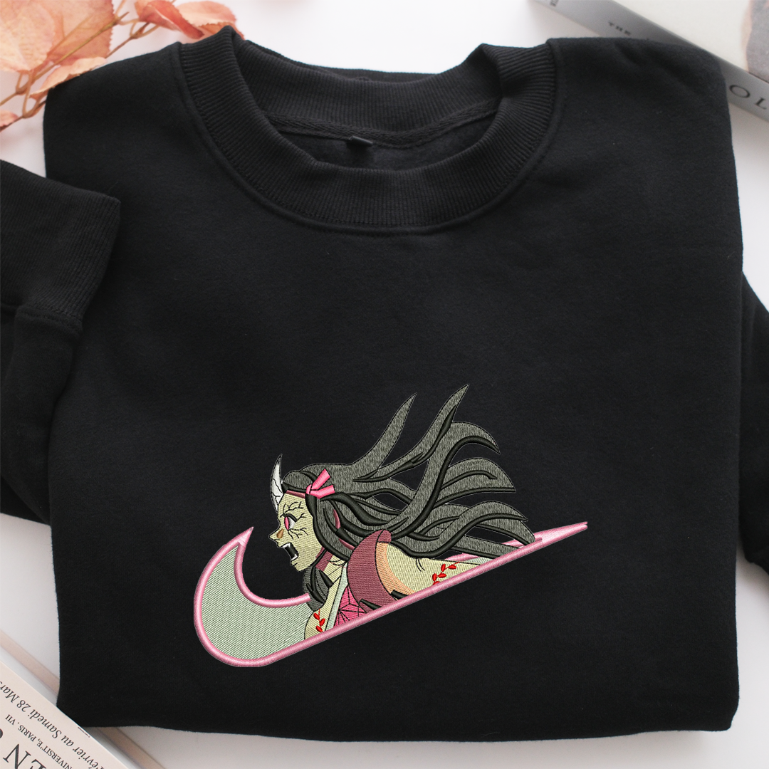 Angry Nezuko Kamado Nike Embroidered Sweatshirt, Nike Movie Inspired, Valentine's Day Gifts Idea For Him Her